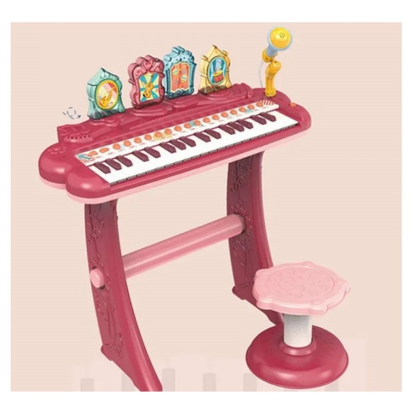 Play It Multi-Function Light Πιάνο Αρμόνιο Με Μικρόφωνο & Κάθισμα ΡΟΖ DJ237-PINK-1